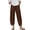 A-Brown, variant on Cotton Linen Pants for Women with Drawstring Cropped Pant Bottoms Lace Eyelet Slit Hem Clothes with Pockets