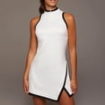 thumbnail image 4 of Vestido de tenis de entrenamiento sin mangas con cuello redondo de Color liso para mujer, minivestido ajustado deportivo informal y de moda, 4 of 5