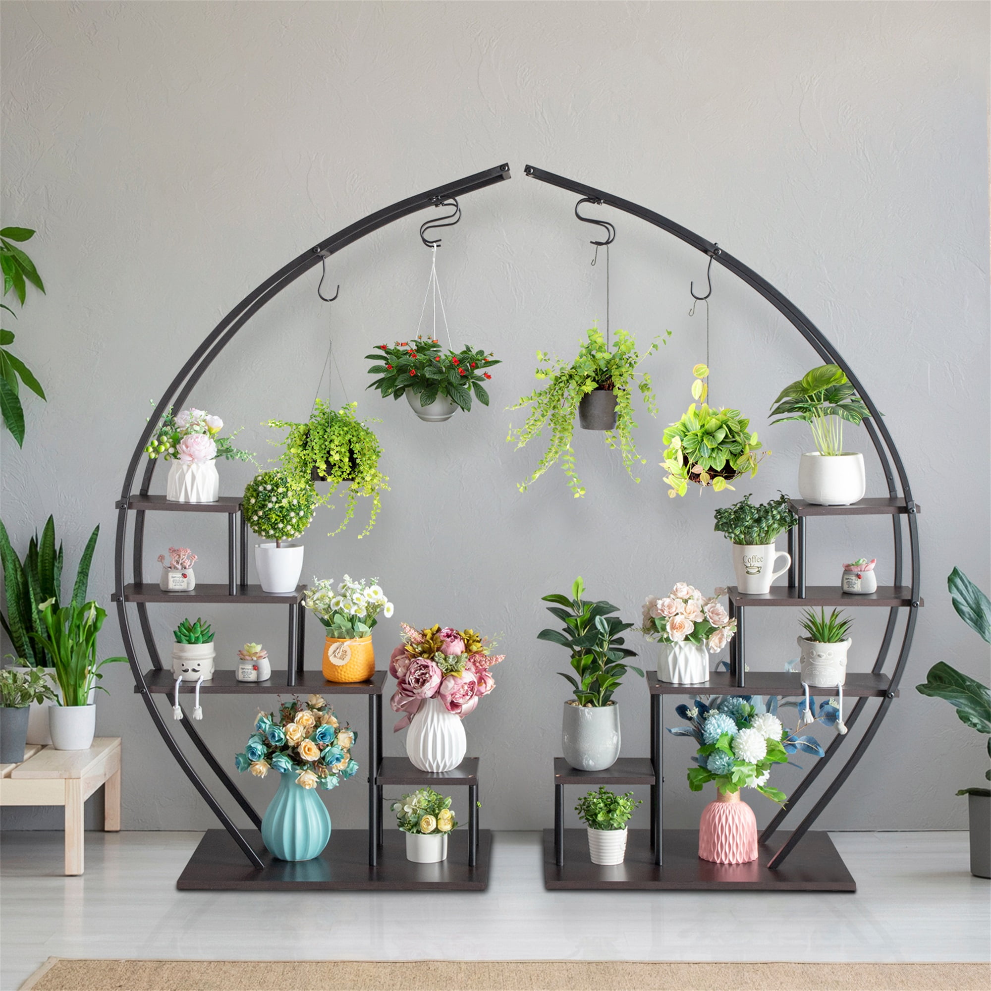 Spaco 2pcs 5 Tiers Semi-circular Iron Plant Stand Art Flower Pot Holder Rack for Indoor Spaco 2pcs 5 Tiers Semi-circular Iron Plant Stand Art Flower Pot Holder Rack for Indoor