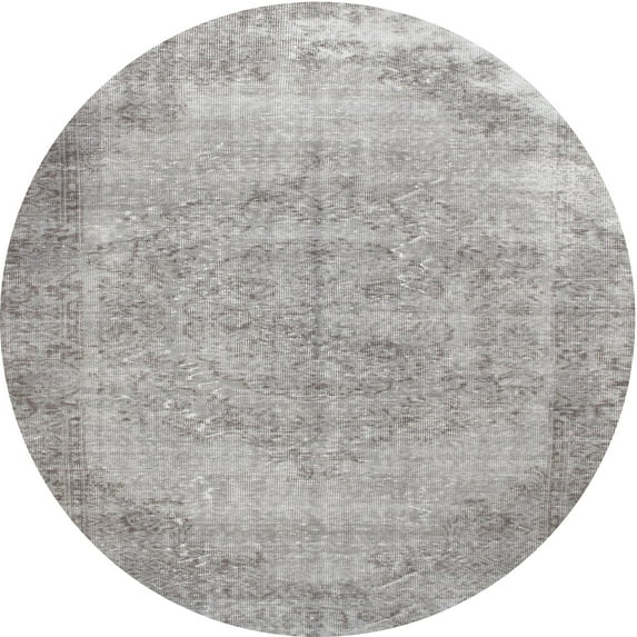 Ahgly Company Machine Washable Indoor Round Contemporary Pale Silver Gray Area Rugs, 9' Round