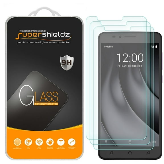 [3-Pack] Supershieldz for T-Mobile "REVVL Plus" Tempered Glass Screen Protector, Anti-Scratch, Anti-Fingerprint, Bubble Free