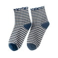 thumbnail image 1 of Ladies' Striped Knitted Crew Socks Casual Round Toe Comfortable Soft Frilled Ruffled Color Blocked Design Fashionable Everyday Wear, 1 of 5