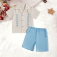 thumbnail image 2 of Xudanell Toddler Baby Boy Summer Clothes Mexican Guayabera Outfit Embroidered Button Down Shirts + Shorts Set (Beige, 2-3 Years), 2 of 9