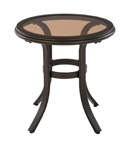 Riverbrook Espresso Brown Round Steel Glass Top Outdoor Patio Side Table 