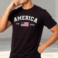 thumbnail image 2 of Ruiwill Mens T-Shirts 4Th Of July Independence Day Patriotic Comfortable Tops Crew Neck Short Sleeve 1776-2026 Flag Print Summer Men Tees Size L Black, 2 of 4