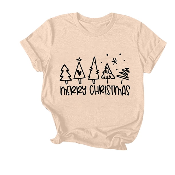 Navidad Mujeres Tops, Cuello Redondo Manga Corta Impresa Camiseta, Vintage Holiday Humor Tee Top