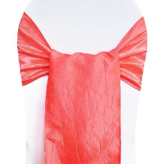 Wedding Linens Inc. (10pcs) 9.5"x 108" Crushed Crinkle Taffeta Chair Sashes Chair Bow Ties - Coral