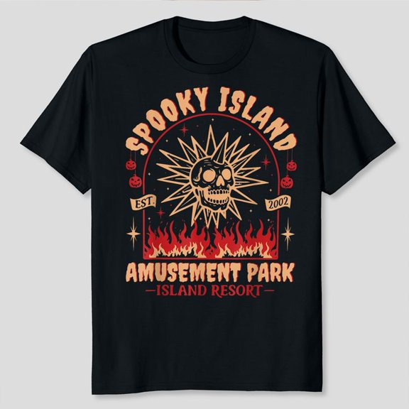 Funny Spooky Island Est 2002 Amusement Park Skull T-Shirt, Men's And Women's Graphic Tee 100% Cotton by TBun, Full Sizes S-5XL