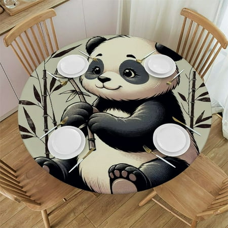 

Patifu Panda Bear Bamboo Round Table Cover Stain Resistant Washable Indoor Outdoor Tablecloth Kitchen Dining Wedding Parties 100% Polyester Fiber 31-35