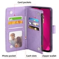 thumbnail image 3 of Compatible with T-Mobile Revvl 7 5G Wallet Phone Case and Tempered Glass Screen Protector Flower Faux Leather Flip Credit Card Holder Stand Zipper Cell Cover for T Mobile Revel7 Women Purple, 3 of 9