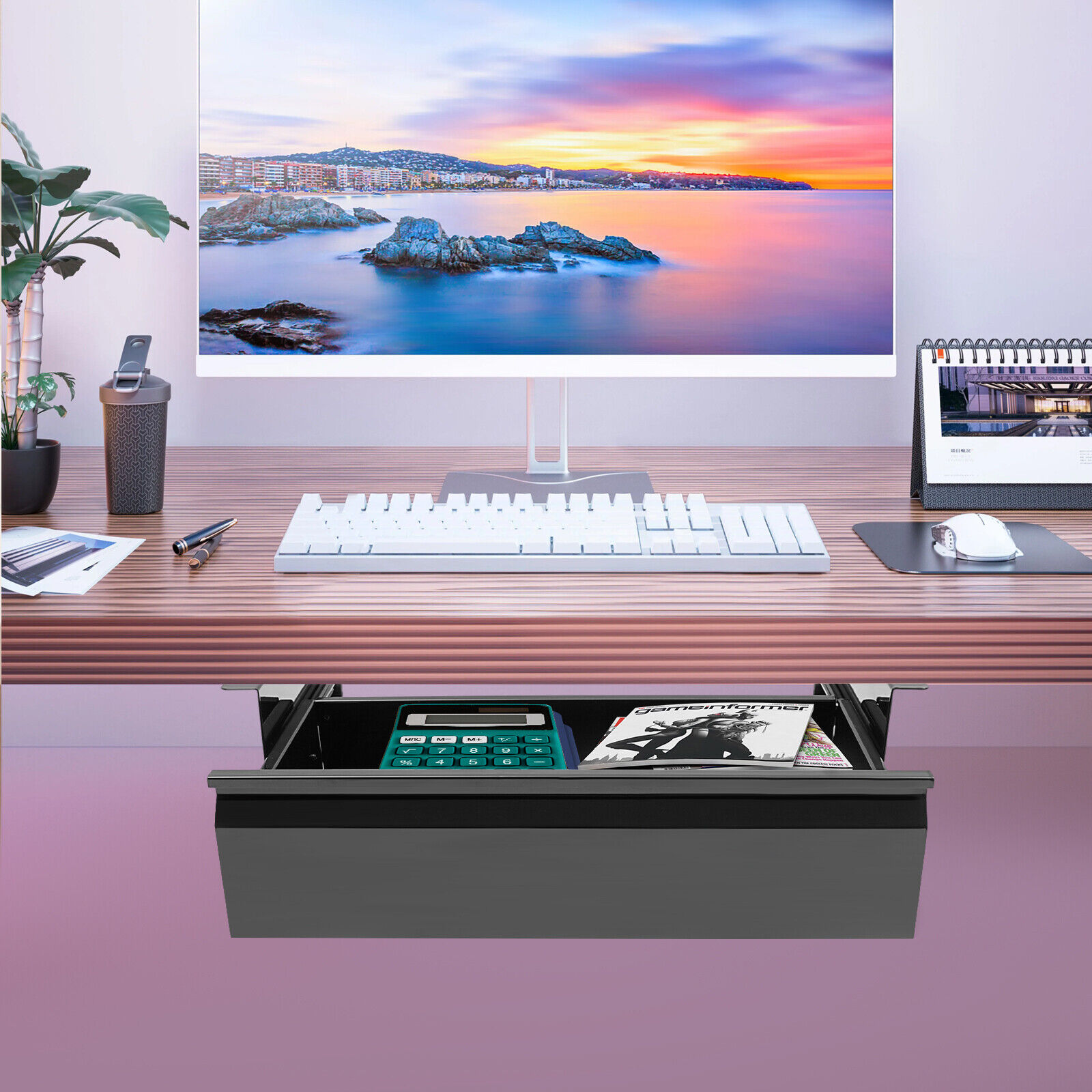 Under Desk Drawer Under Desk Storage Under Desk Mounted Sliding Pull-Out Drawer
