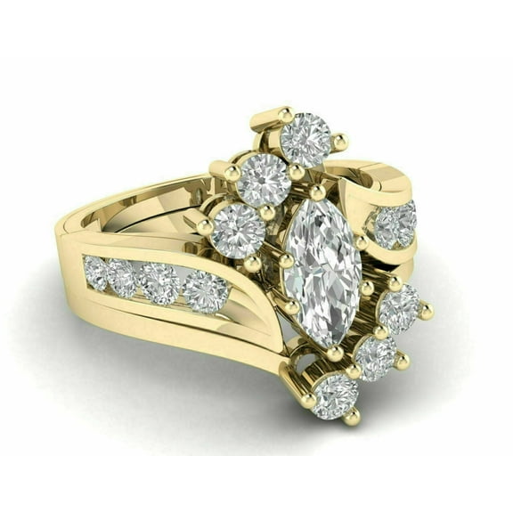 3Ct Marquise Cut White Diamond VS1 14k Gold Finish Women Cluster Engagement Ring