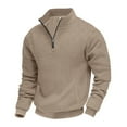 thumbnail image 5 of Dwelliawo Men's Half Zip Pullover Long Sleeve Mock Neck Sweatshirts Slim Fit Casual Pullover Sweaters Lightweight Waffle Knit Polo Shirts Khaki 3XL, 5 of 5