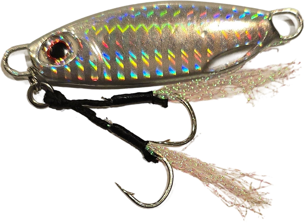 GOLURO - Vertical Slow Pitch Jig 50g - 5 PACK - Lead Metal Flat Fall Fishing Jig Lure with Assisted Hook