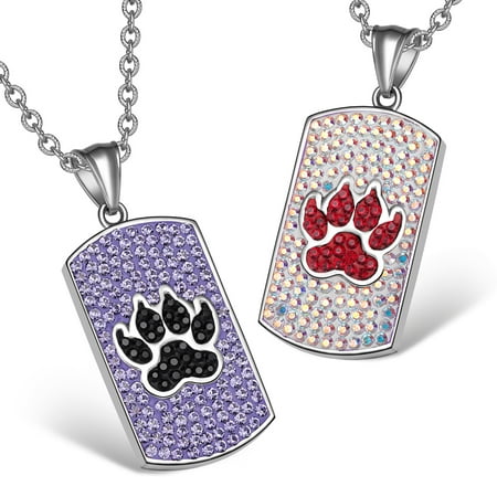 Wolf Paw Austrian Crystal Love Couples or Best Friends Dog Tag Purple Black Rainbow White Charm