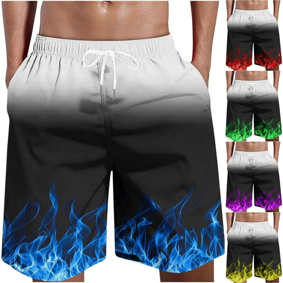 Jacenvly Endless Summer Men's Shorts Contrast Color Casual Beach Pants for Men Comfortable Men Fashion Gradation Shorts with Pockets Elastic Waist Beach Pants Blue