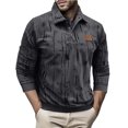 thumbnail image 2 of Long Sleeve Workout Top Men Solid Button Half Cardigan Flip Collar Leather Label, 2 of 8