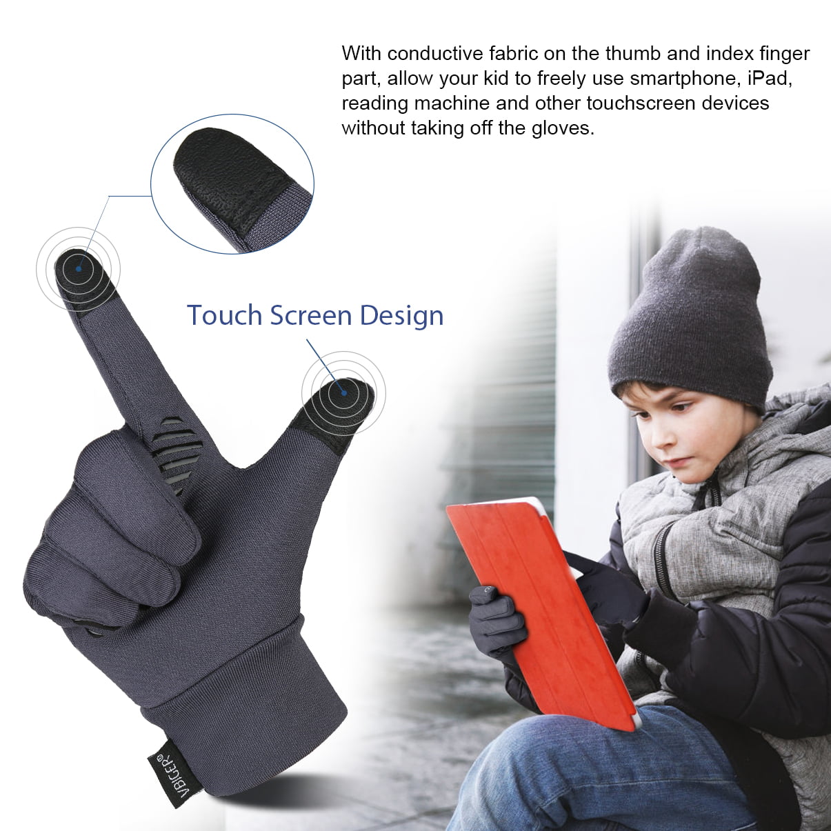 VBG VBIGER Winter Gloves Touchscreen Gloves Fleece Sports Gloves for Kids 4-10 Years