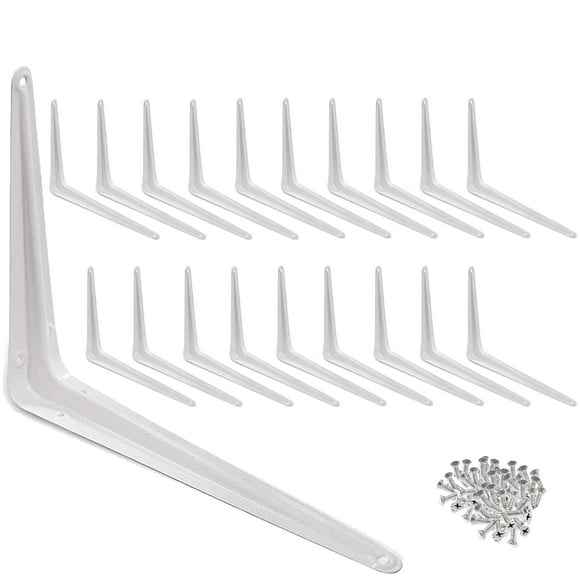 Wideskall Supports d'Étagère d'Angle Mural en Métal 10 Pouces x 12 Pouces, Blanc, Lot de 20