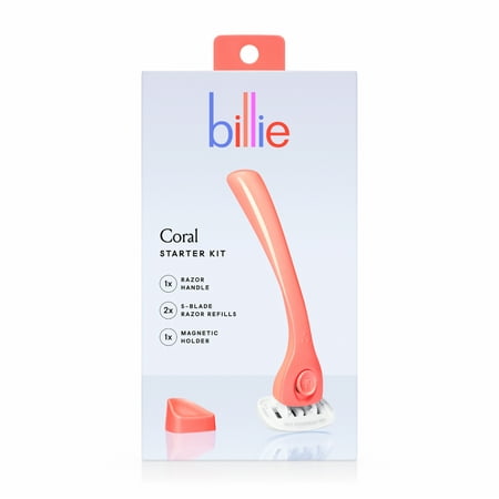 Billie Women’s Razor Kit - 1 Handle + 2 Blade Refills + Magnetic Holder - Coral