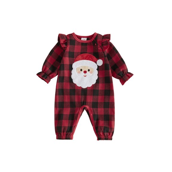 RUINIXCW Baby Girl Christmas Romper Embroidery Plaid Crew Neck Long Sleeve Jumpsuit