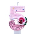 thumbnail image 1 of Floral Cake Topper, Spring Birthday Decor, Pink Glitter Number 5 Birthday Candle With Flower & Ladybug Figurine, Cake Topper for Garden Birthday Party Decorations, Flower K Number 5, 1 of 5