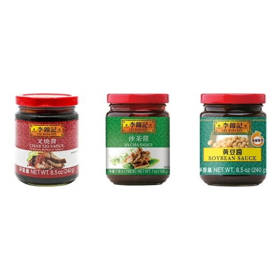 3 Pack Lee Kum Kee Cooking Sauce, 3 Flavors(Char Siu Sauce,Sa Cha Sauce,Soybean Sauce) Plus NineChef Brand Long Handle Coffee Spoon