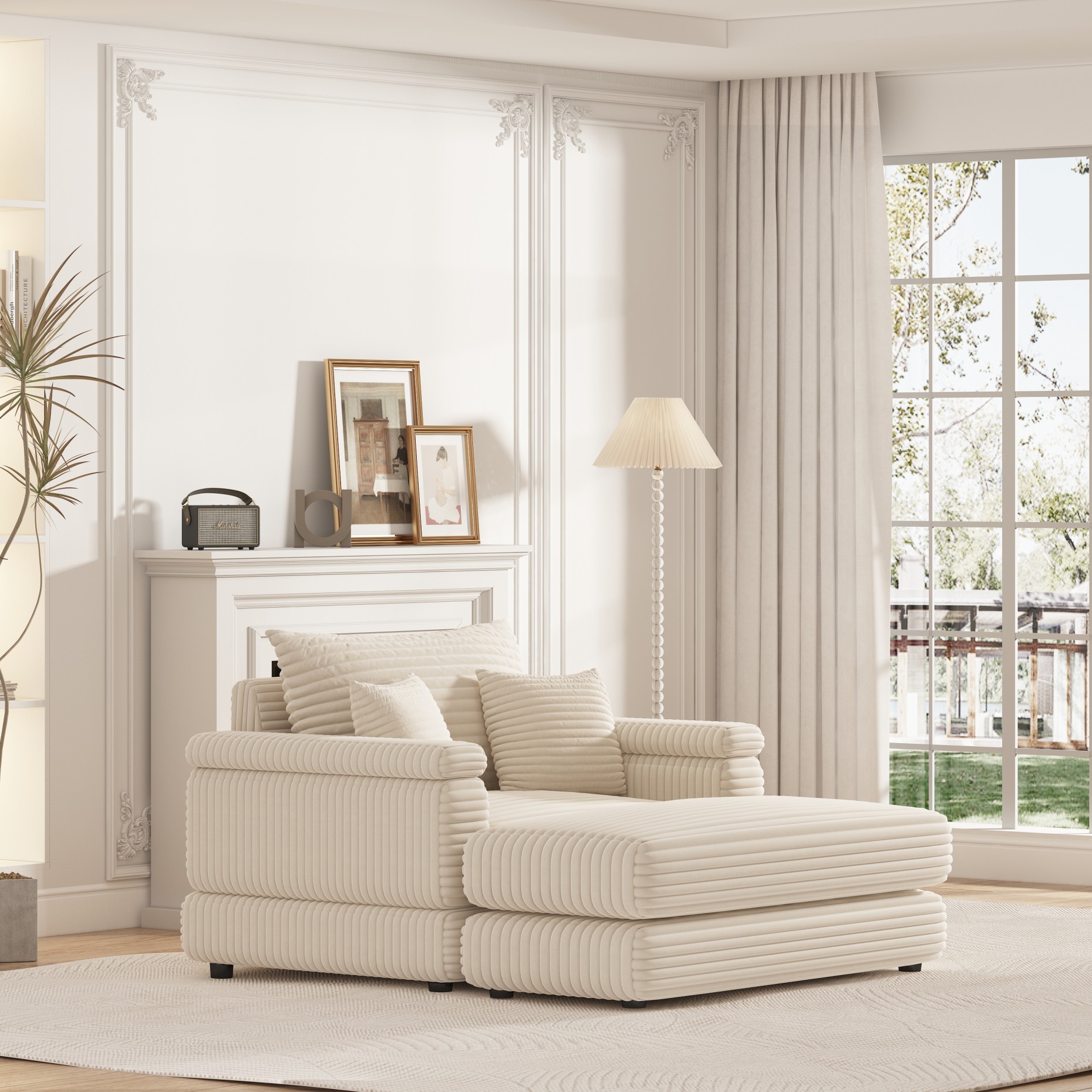 Amada 80" L-Shape Sectional Sofa With Chaise - Corduroy Cloud Couch, Deep Seats & Ottoman, No Assembly Required