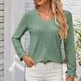 thumbnail image 6 of ATOYSOY Casual Loose Eyelet Shirts for Women V Neck Pullovers Button Trendy Long Sleeve Tees Solid Color Tops Outwear Fall Green XL, 6 of 7