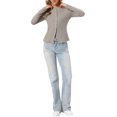 thumbnail image 2 of INSPIRE CHIC Knit Top for Women's Long Sleeve Button Fitted Solid Casual Blouse S Camel, 2 of 6