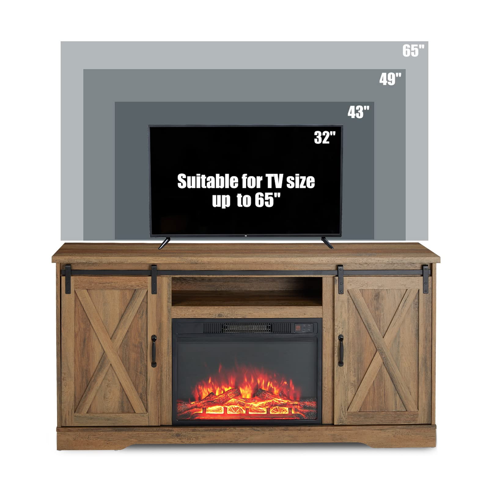 Buy Amerlife Fireplace TV Stand Sliding Barn Door Wood Entertainment