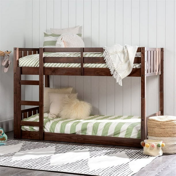 Traditional Twin over Twin Solid Wood Stackable Slat Bunk Bed in