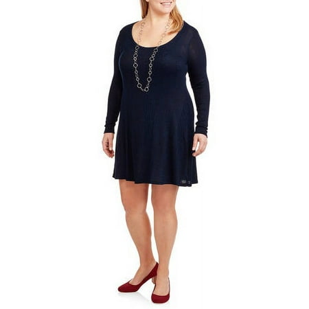 Women's Plus Fit and Flare Long Sleeve Dress