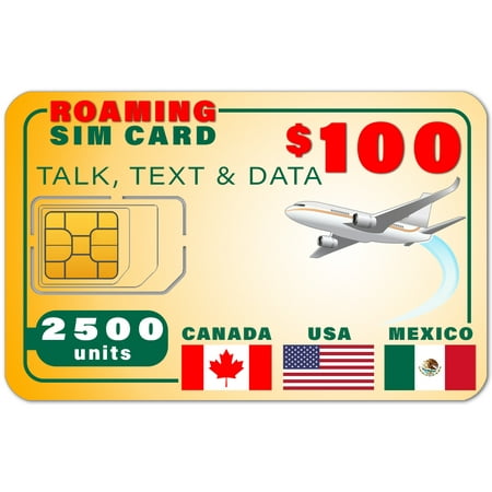 USA Canada Mexico GSM SIM Card - Rollover 2500 Minutes Talk Text Data 1 Year Wireless (Best Data Sim Card Usa)