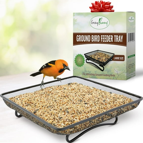 SHIQI-Ground Bird Feeder Tray, Metal Platform Bird Feeder Large Dish Size 11 x 11 Inches, Durable Rust Resistant Feeder for Wild Birds, Squirrels, Doves, Cardinals