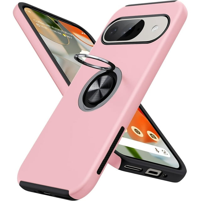 KOMI for Google Pixel 9 Pro XL Case, Slim Fit Case for Pixel 9 Pro XL with Metal Ring Holder Kickstand, Dual Layer Shockproof Protective Phone Case for Google 9 Pro XL 6.8", Pink