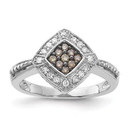 Diamond2Deal Sterling Silver Champagne & Clear Diamond & Small Diamond Shape Ring