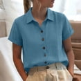 thumbnail image 6 of Stamzod Womens Casual Button Up Shirt Summer Collared Short Sleeve Tops Dressy Work Blouses Beach Vacation Clothes Navy M, 6 of 8