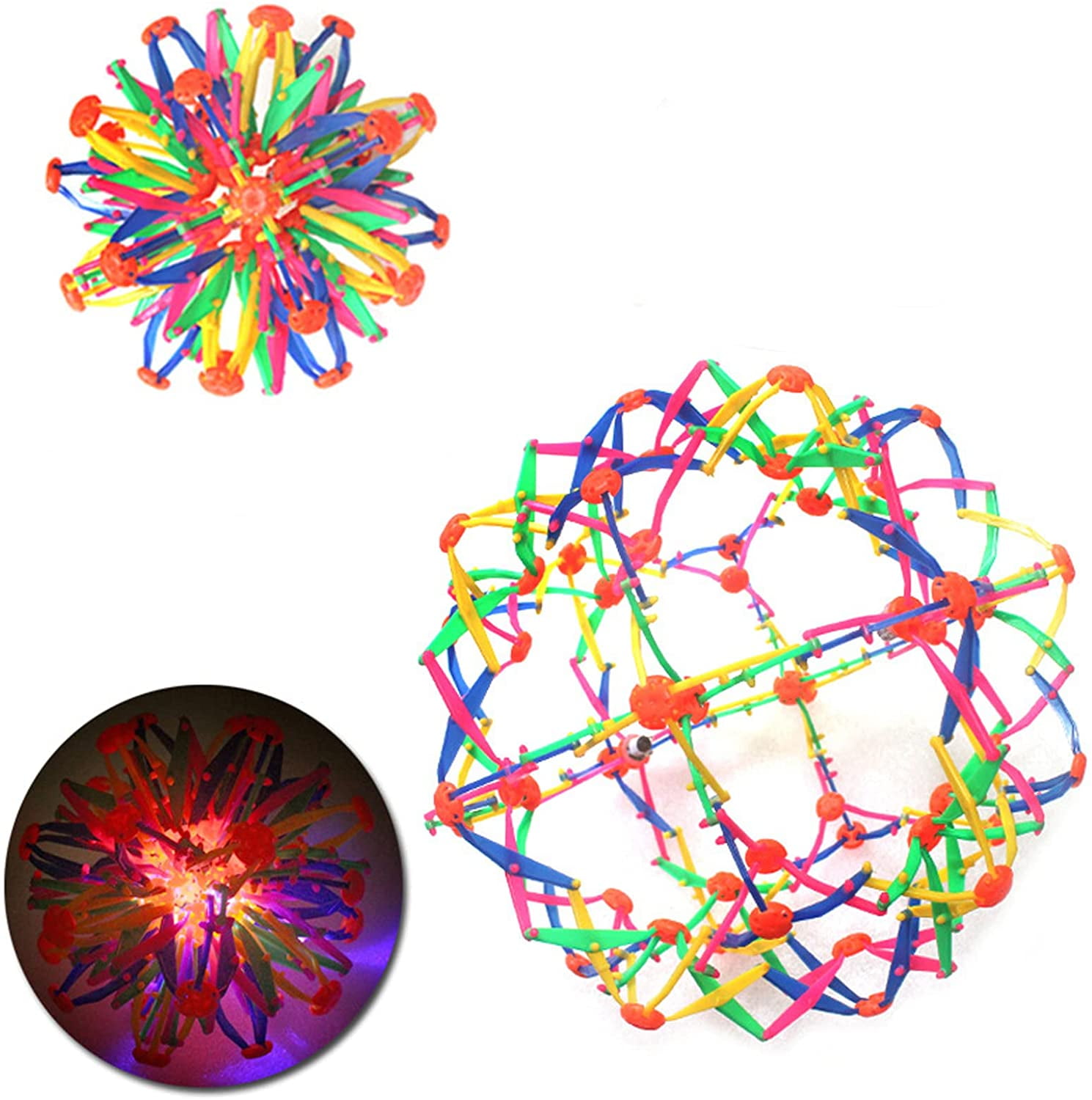 Set of 3 Expandable Sphere Balls Toy~Neon Colored Blue Pink & Green~Hand Catch Flower Balls~Great Gift for Kids!