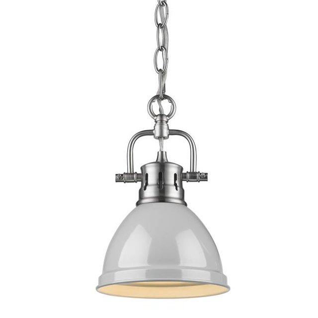 Golden Lighting 3602-M1L PW-GY Duncan Mini Pendant Light with Chain & Gray Shade, Pewter