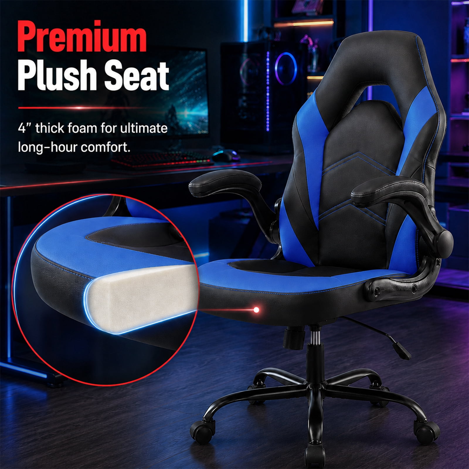 Alvantor Gaming Chair, PU Leather Comfortable Ergonomic Computer Chair Height Adjustable with Swivel and Lumbar Support