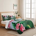 thumbnail image 5 of Twin Quilt Set 68''x86'', Green Hummingbird Lightweight Summer Bedspread Coverlet Set with 2 Pillow Shams, Spring Summer Pink Flower Leaf Breathable All Season Quilt Bedding for Dorm/Bedroom, 5 of 9