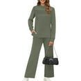 thumbnail image 7 of Women's Round Neck Sweatshirt Wide Leg Sweatpants Casual Suit Sportswear Set, for Winter Lounge and Sports Activities,Army Green,L, 7 of 7