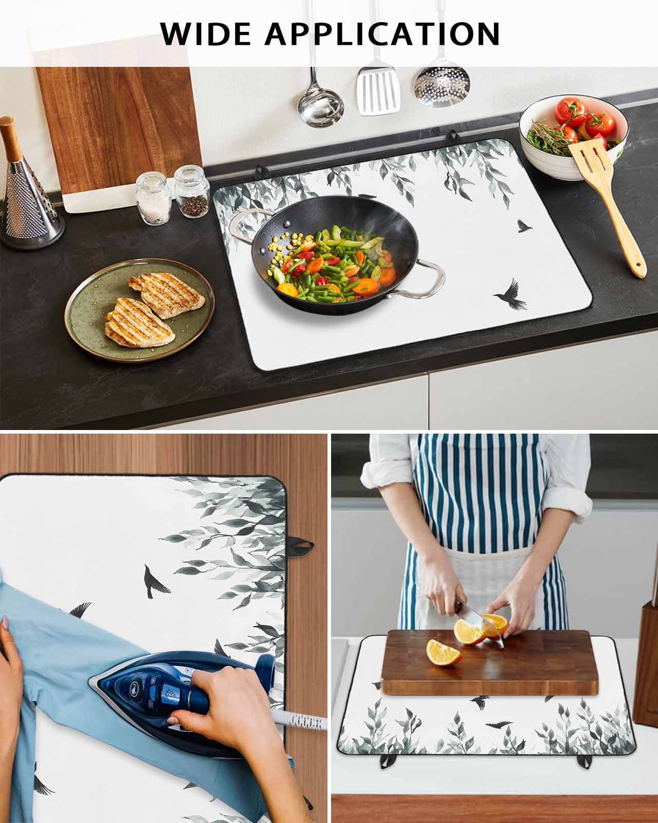 nqOlkjepod Large Induction Cooktop Protector Mat 36"x21", Leaf Bird Stove Top Covers for Electric Stove, Vine Watercolor Plant Country Style Branch Stove Burner Cover Mats, Glass Top Stove Cover