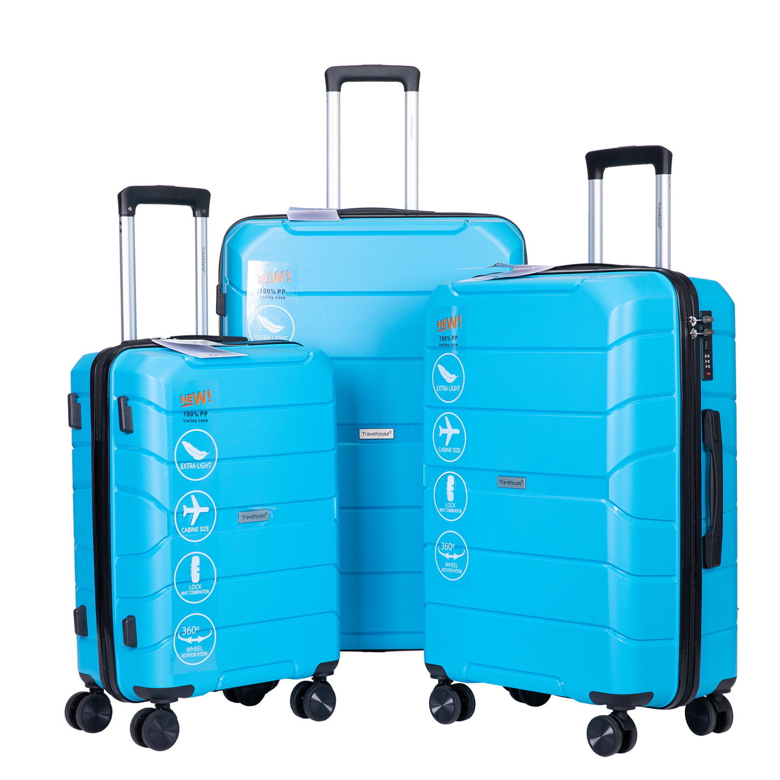 Travelhouse 3 Piece Luggage Set Hardshell Lightweight Suitcase with TSA Lock Spinner Wheels 20in24in28in.(Sky Blue)