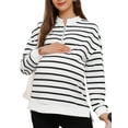 thumbnail image 1 of Blusa de maternidad INSPIRE CHIC para mujeres, camiseta de algodón con cuello simulado, media cremallera, mangas largas, laterales abiertos, cuello de tortuga a rayas, embarazo, color negro, 1 of 6