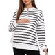 thumbnail image 1 of Blusa de maternidad INSPIRE CHIC para mujeres, camiseta de algodón con cuello simulado, media cremallera, mangas largas, laterales abiertos, cuello de tortuga a rayas, embarazo, color negro, 1 of 6