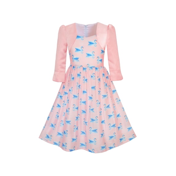Girls Dress 2-in-1 Bolero Elegant Swan Party Dress 4
