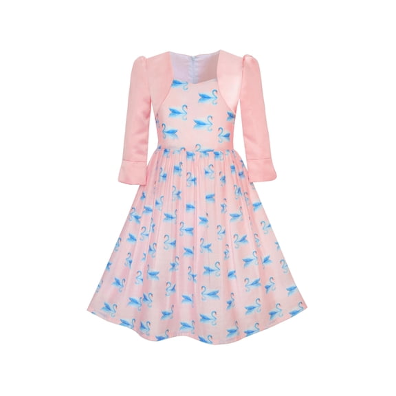 Girls Dress 2-in-1 Bolero Elegant Swan Party Dress 4