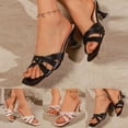 thumbnail image 2 of Womens Kitten Heels Sandals Square Open Toe Strappy Low Heel Slides Slip on Backless Mules Comfortable Summer Dress Shoes Pink Size 7, 2 of 7